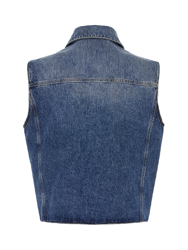 Chest Logo Embroidery Denim Vest Jacket