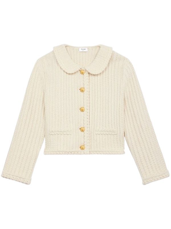 Round Collar Ribbed Cotton Cardigan