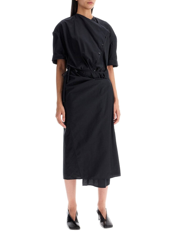 Asymmetric Button Cotton Silk Dress