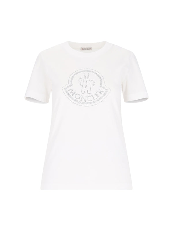 MONCLER - Rhinestone Logo Short Sleeve T-Shirt - Jente
