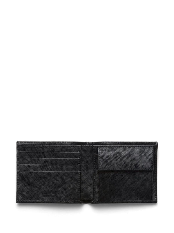 Triangular Logo Saffiano Leather Bifold Wallet