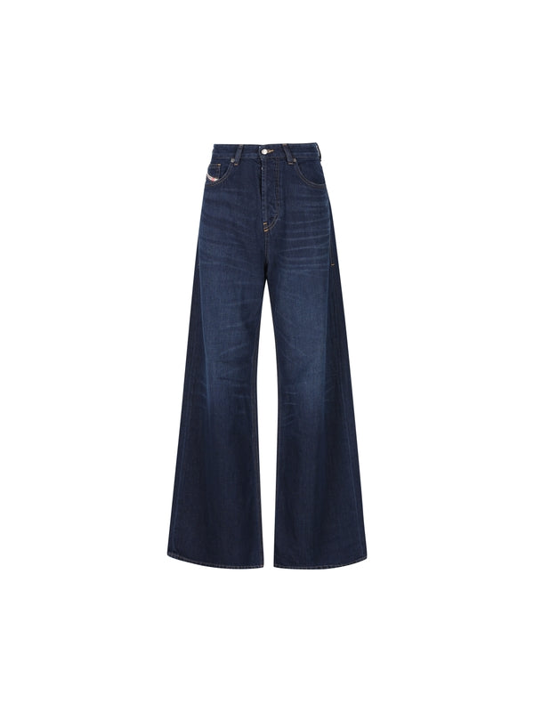 Back logo patch wide denim pants