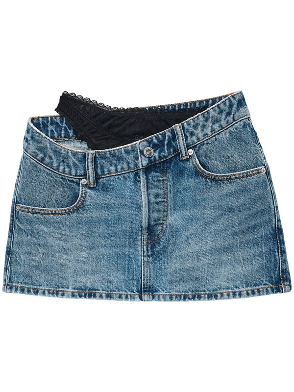 Asymmetrical Waistband Denim Mini Skirt
