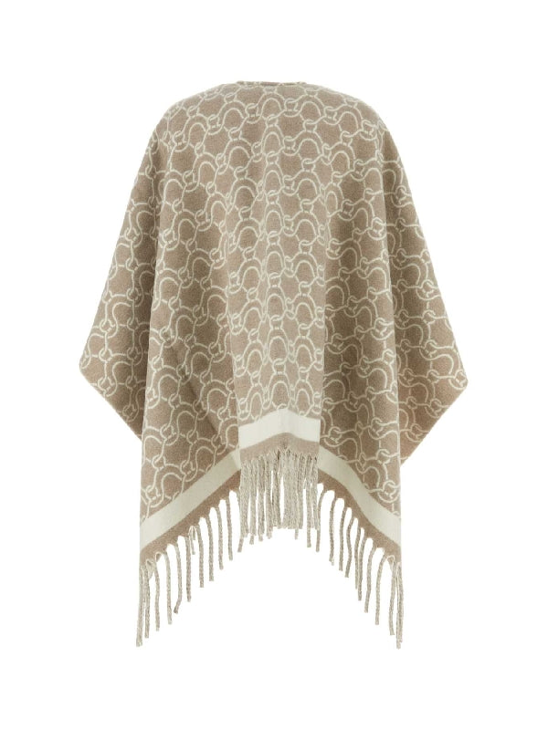 Allover Logo Fringe Wool Cape