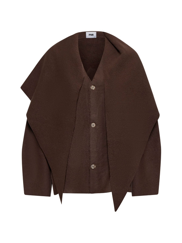 Mantello Detachable Scarf Wool Cardigan