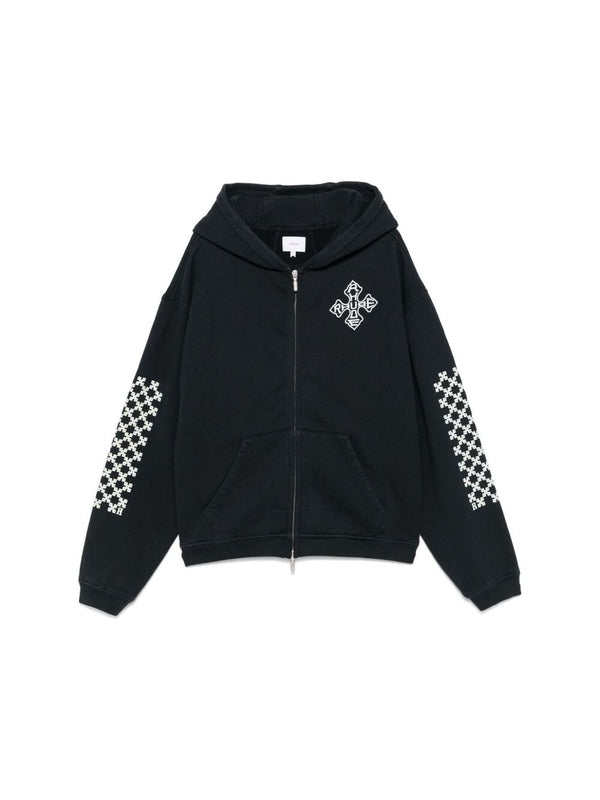 Cross Logo Printing Cotton Hoodie Zip-Up