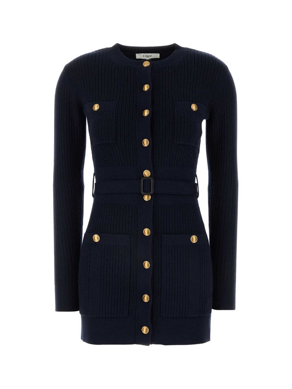 Belt Detail Knit Mini Dress