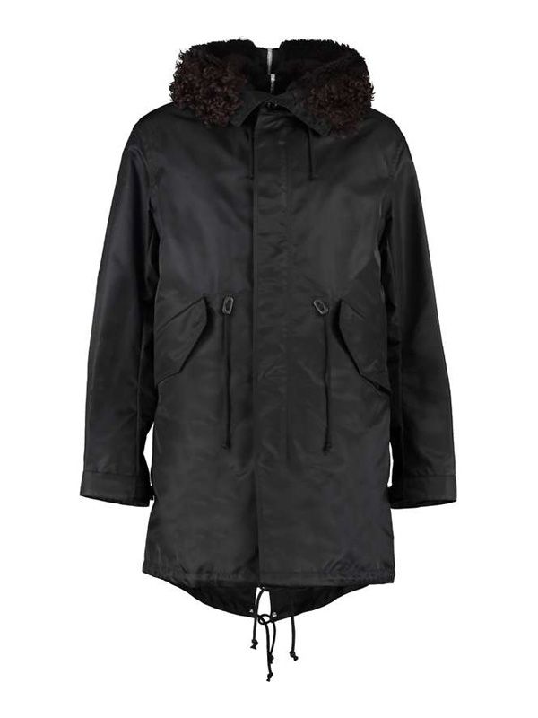 Black Nylon Shearling Hood Parka