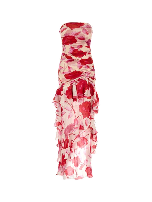 Flower Printed Ruffle Long Dress