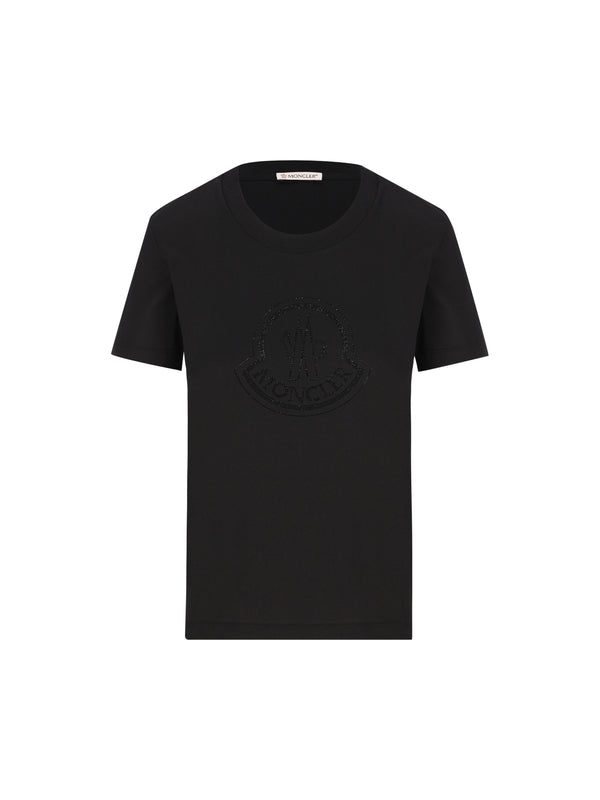 MONCLER - Rhinestone Logo Short Sleeve T-shirt - Jente