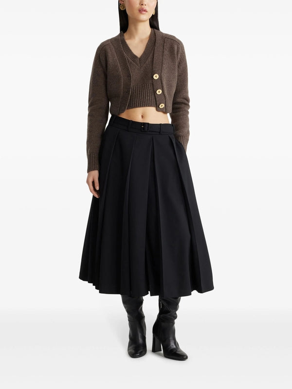 Belted Wool Pleated Skirt