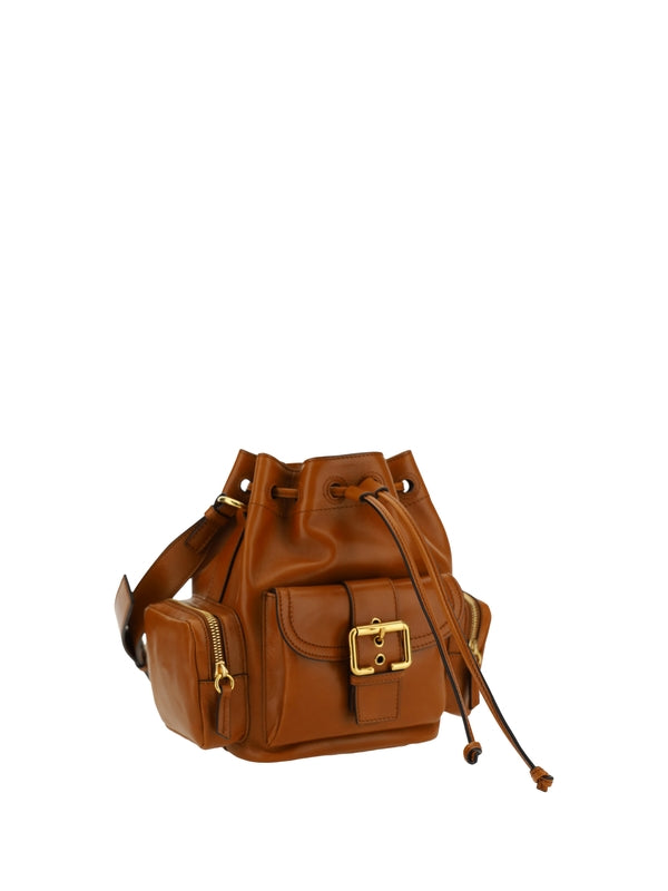 Camera Pocket Leather Bucket
  Bag