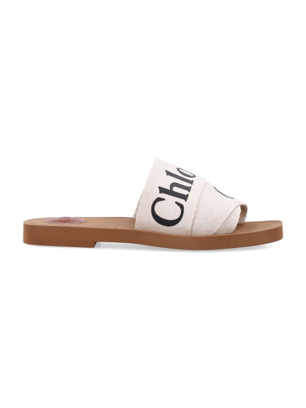 Woody Logo Linen Flat Sandals