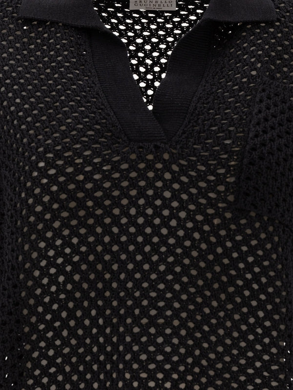 Crochet V-Neck Polo Shirt