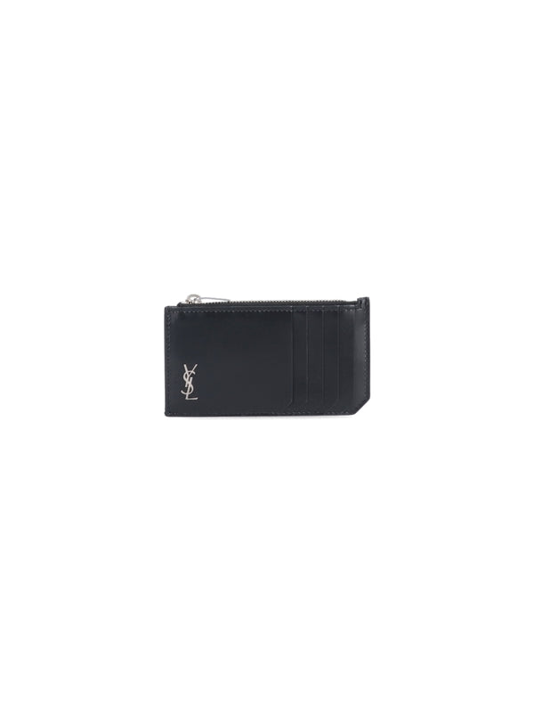 Cassandra Logo Zip Leather Card Wallet