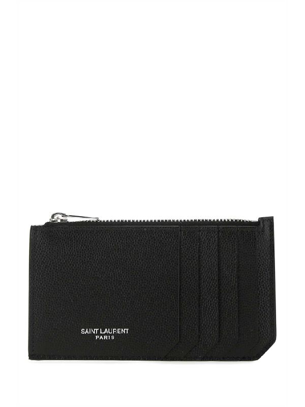 Black Leather Logo Zipper Cardwallet