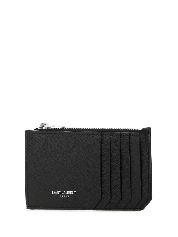 Black Leather Logo Zipper Cardwallet