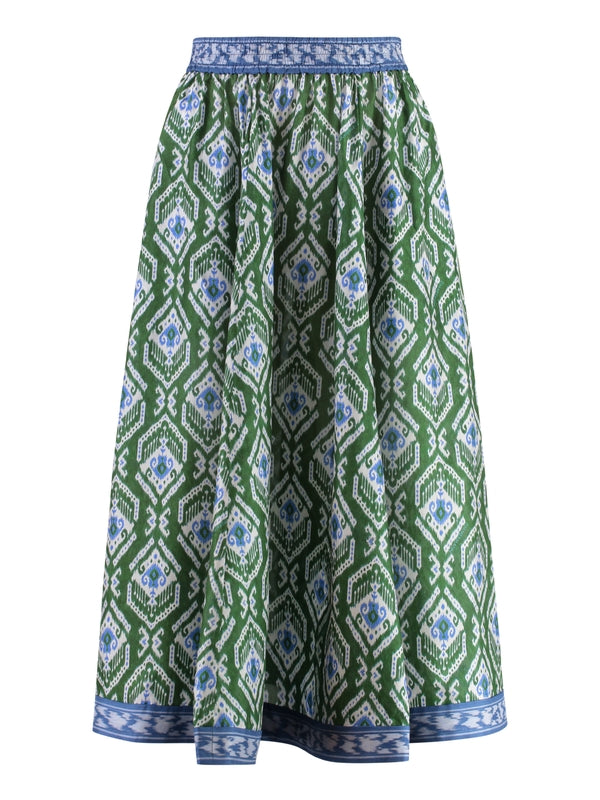 Wylie Allover Pattern Silk Midi Skirt