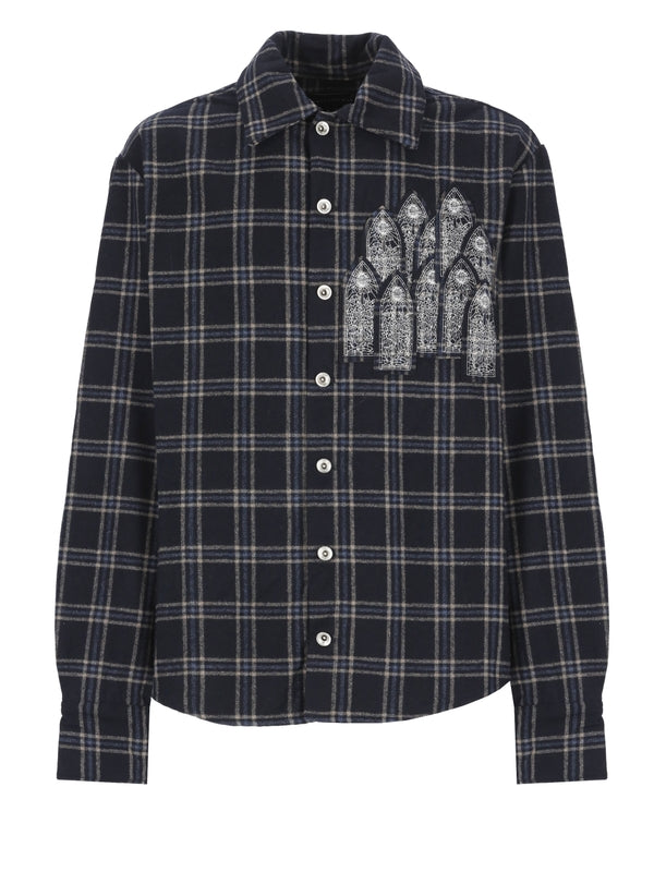 Graphic Logo Patch Check Wool Over Shirt