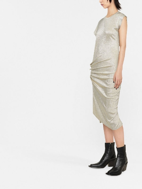 Metallic Drape Midi Dress