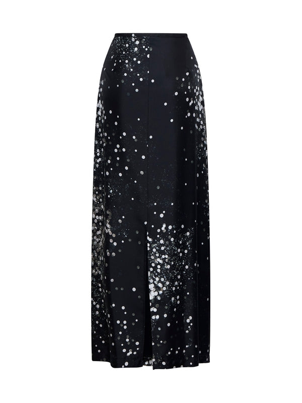 Printed Detail Silk Long Skirt