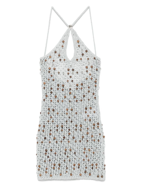 Beads Knit Cotton Mini Dress