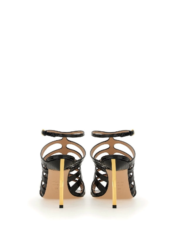 Croc Effect Leather Sandal Heel