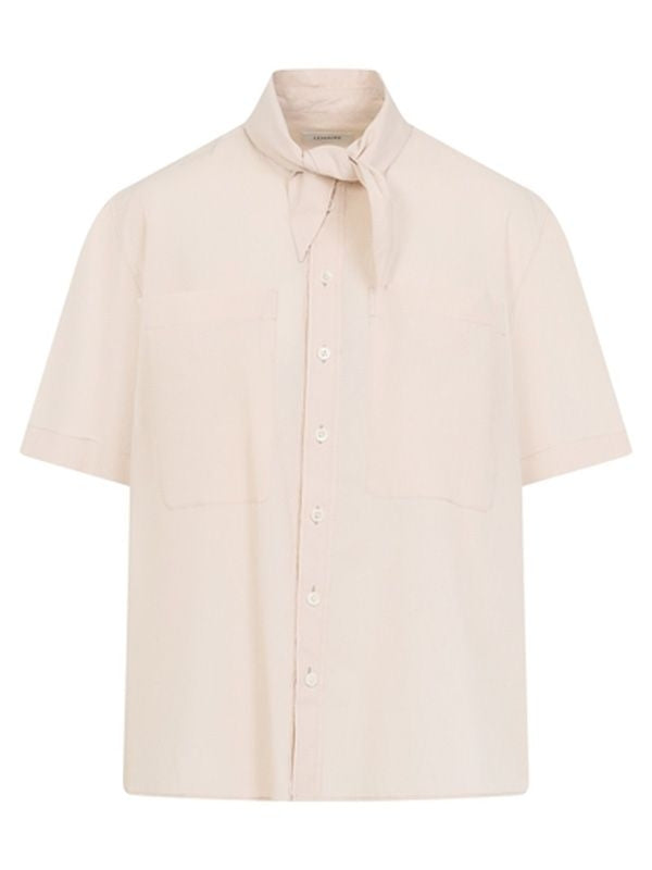 Scarf Detail Cotton Short-sleeve Shirt