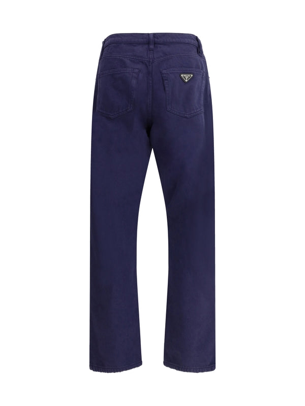 Back Triangle Logo Cotton Denim Pants