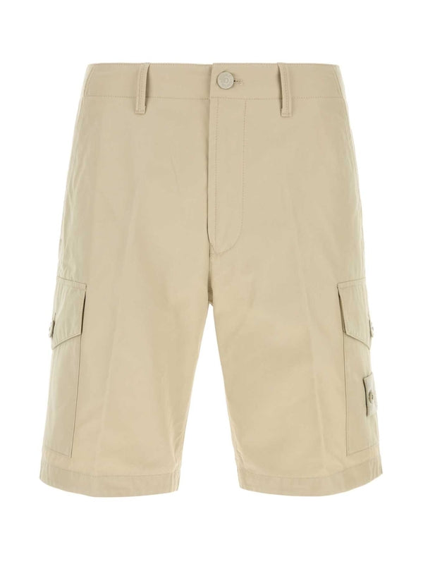 Beige Cotton Cargo Bermuda Shorts