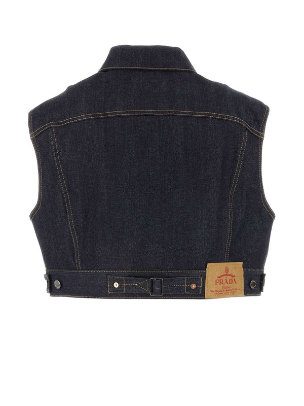 Triangle Logo Crop Denim Vest