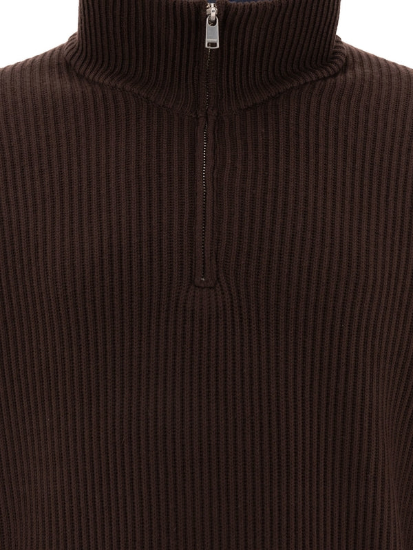 High Neck Half Zip Wool Sweater