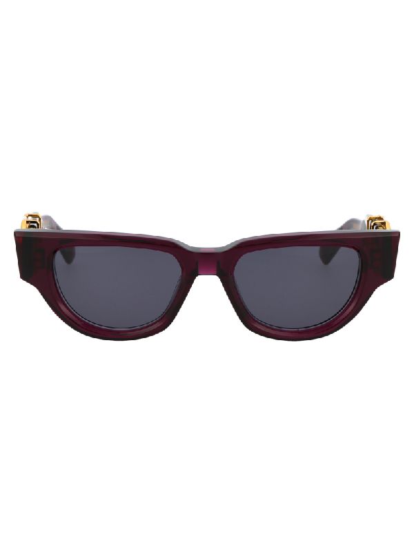 V Logo Temple Oval Frame Sunglasses