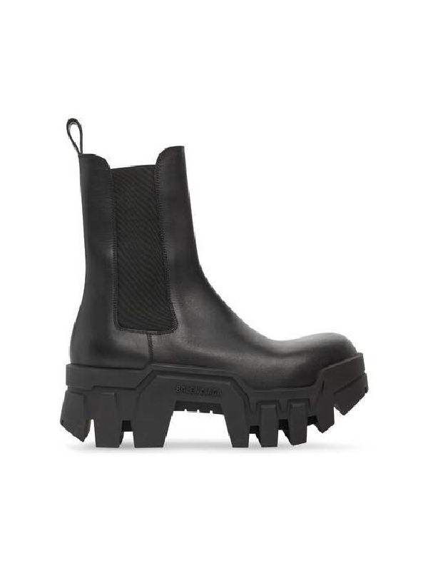 Black Leather Chunky Sole Boots