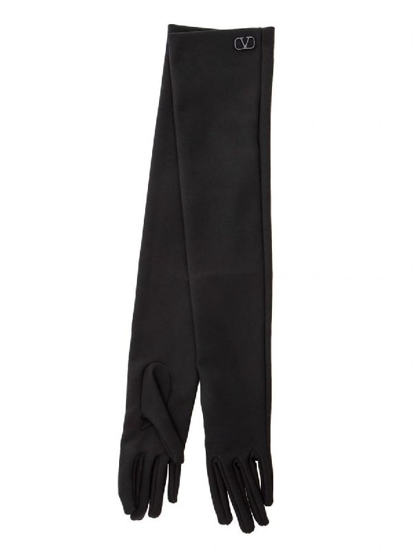 V Logo Embellished Long Jersey Gloves