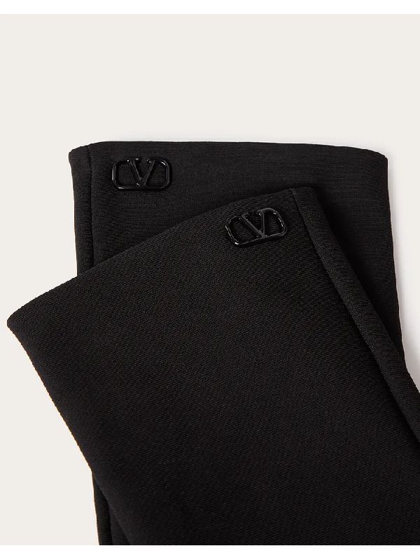 V Logo Embellished Long Jersey Gloves