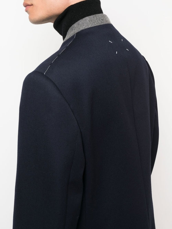 Back Stitch Collarless Single
  Wool Coat