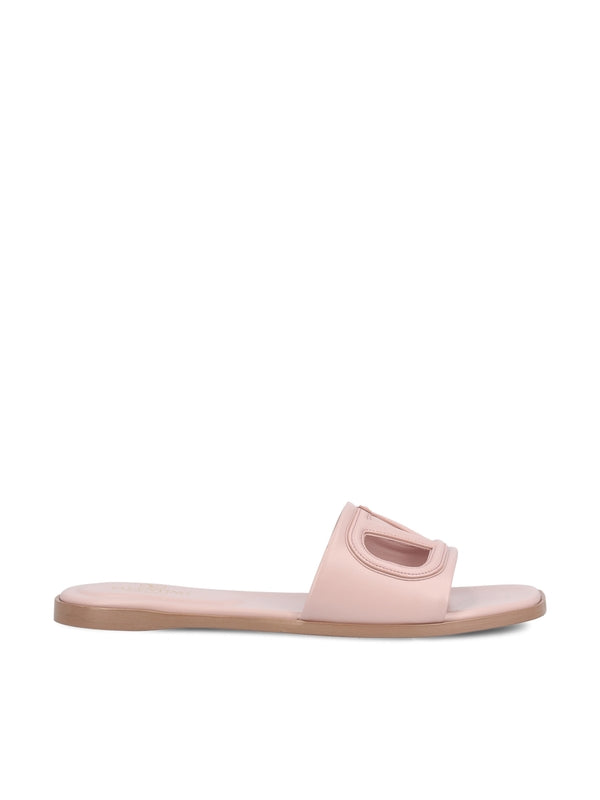 V Logo Cutout Band Leather Slide