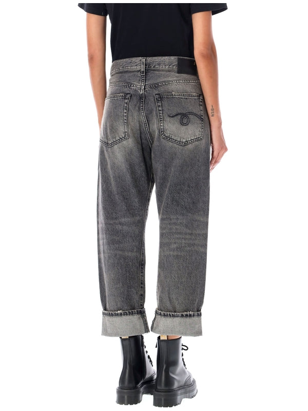 Cross Button Crop Denim Pants