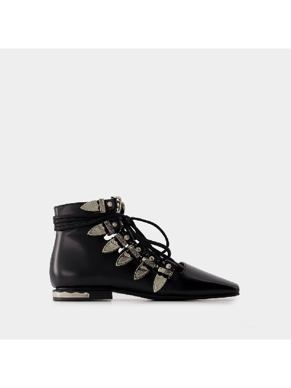 Buckle Leather Lace-up Boots