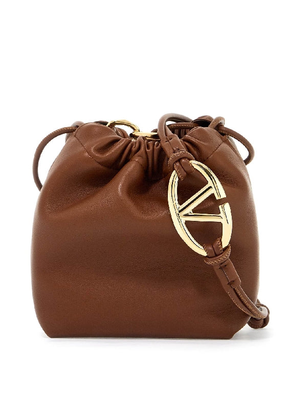 V Logo Leather Mini Bucket Bag - Jente