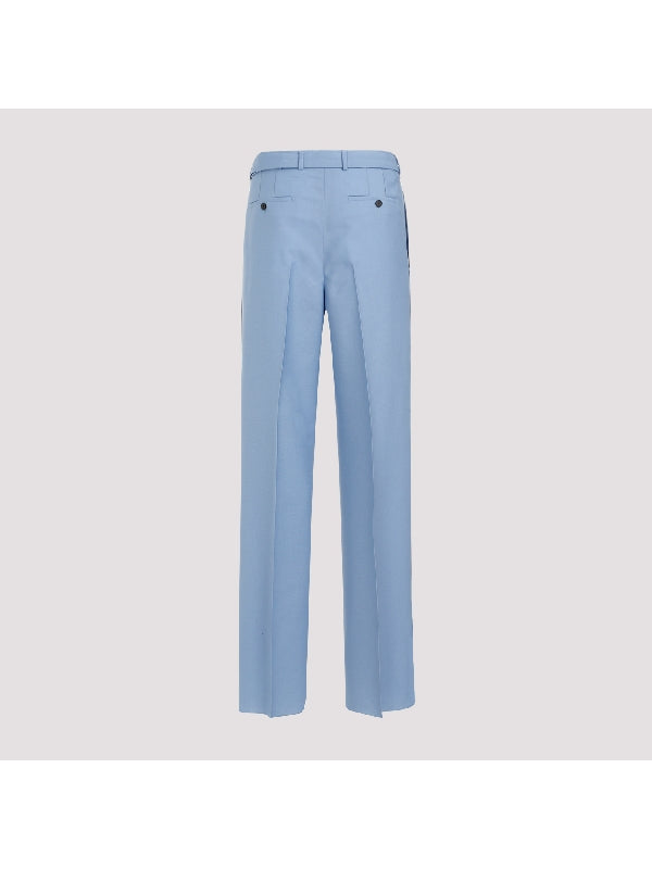 Blue Virgin Wool Belted Pants