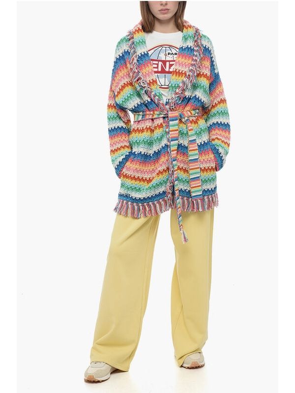 Multicolor Fringe Tie Cardigan