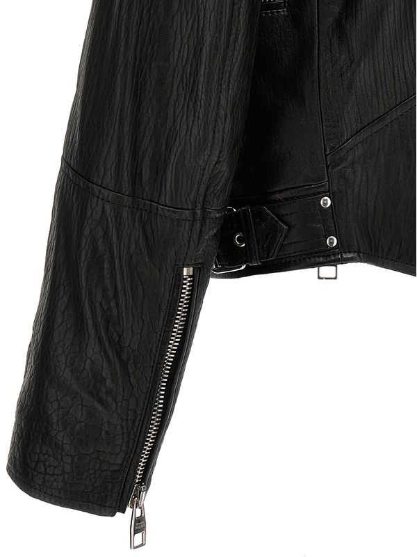 Textured
  Leather Biker Jacket