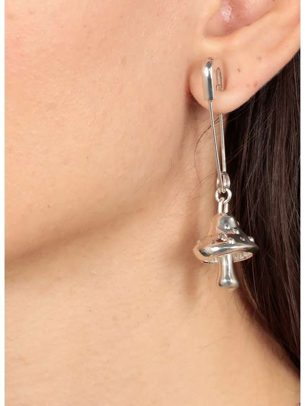 Safety Pin Drop Silver Earrings