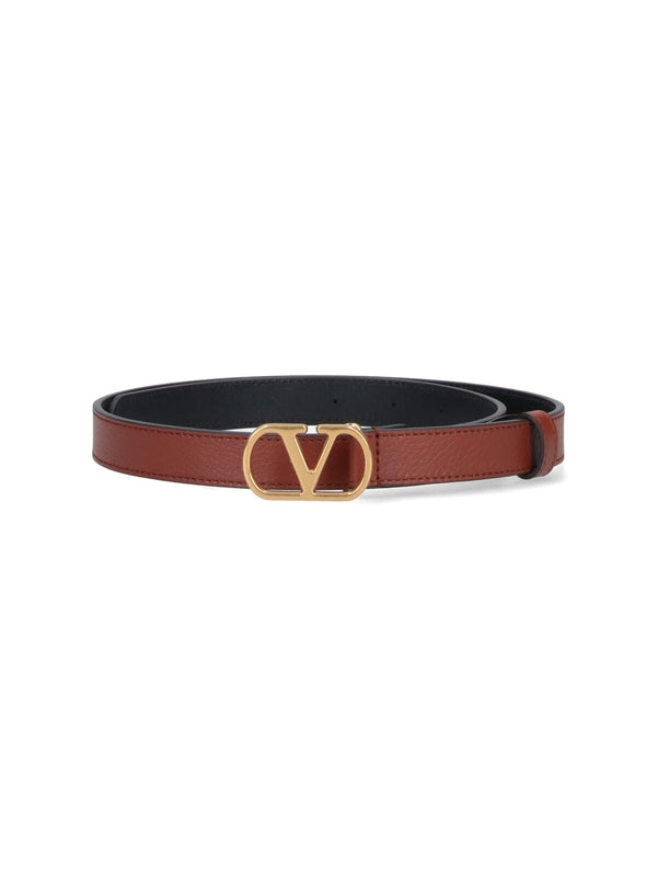 V Logo Buckle Leather Belt