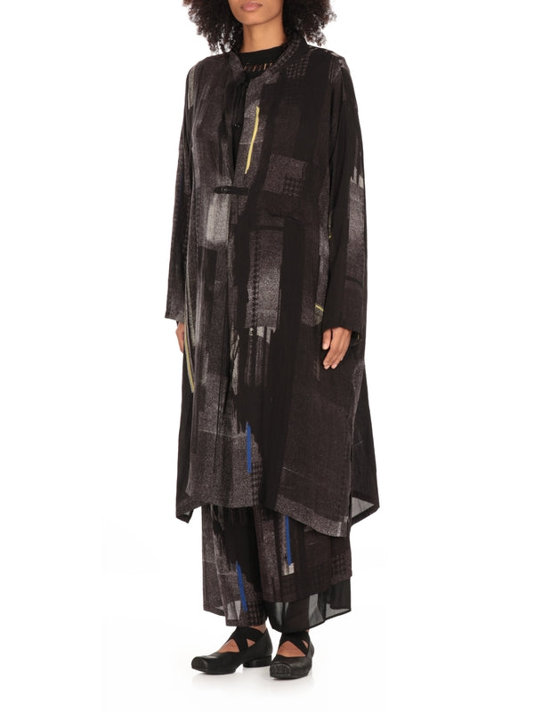 Graphic Print Long Zip-Up Coat