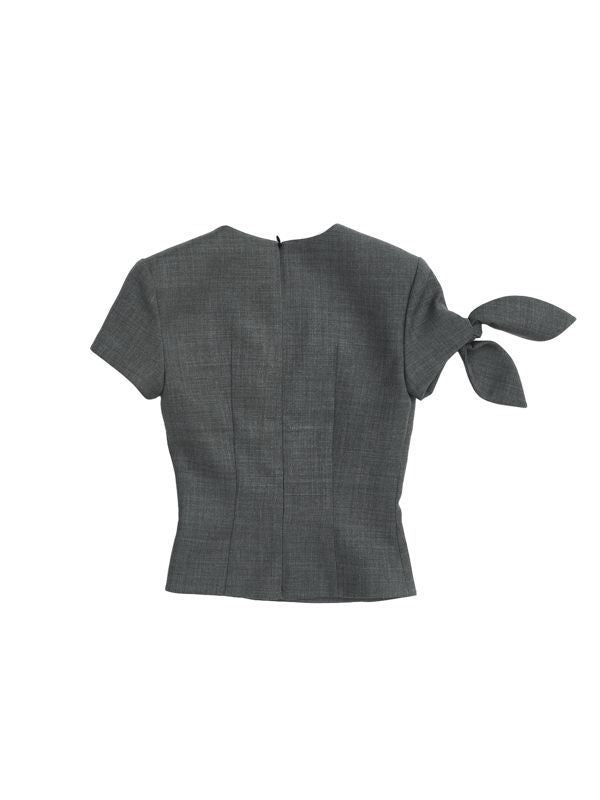Slant Collar Fitted Blouse Top