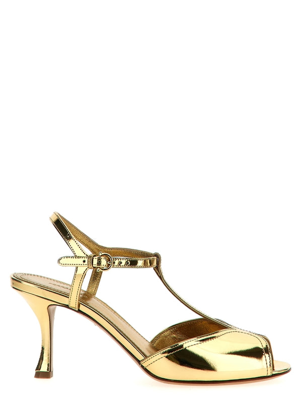 Ely Open-toe Metallic Leather Sandal Heels