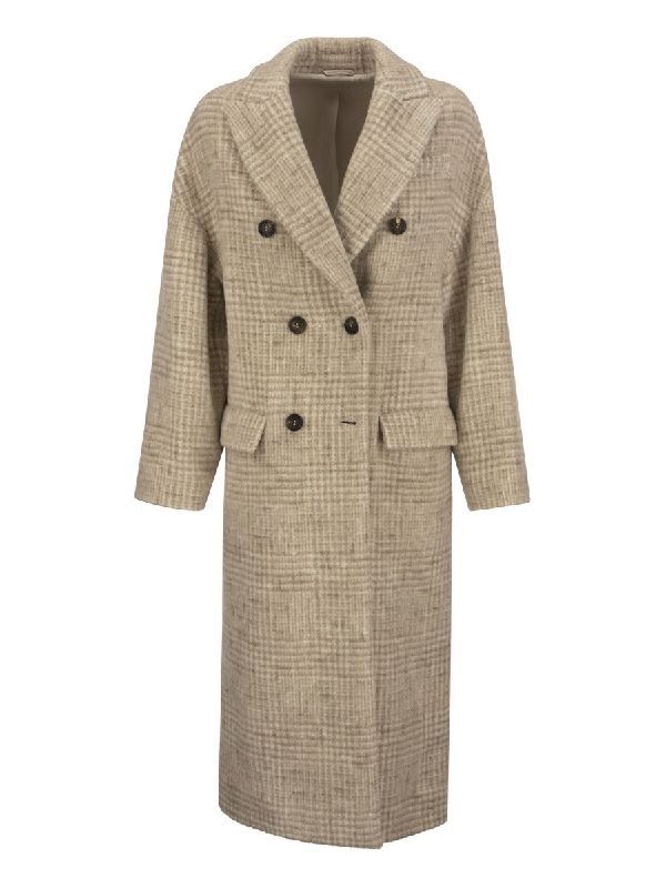 Alpaca wool blend check long coat